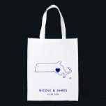 Massachusetts Wedding Welcome Bag Tote with Map<br><div class="desc">Wedding welcome gift bag featuring map graphic. Your guests will love checking into their hotel and finding this tote filled with treats awaiting them. You may position the heart to the location of your big day using the "customize further" feature.</div>