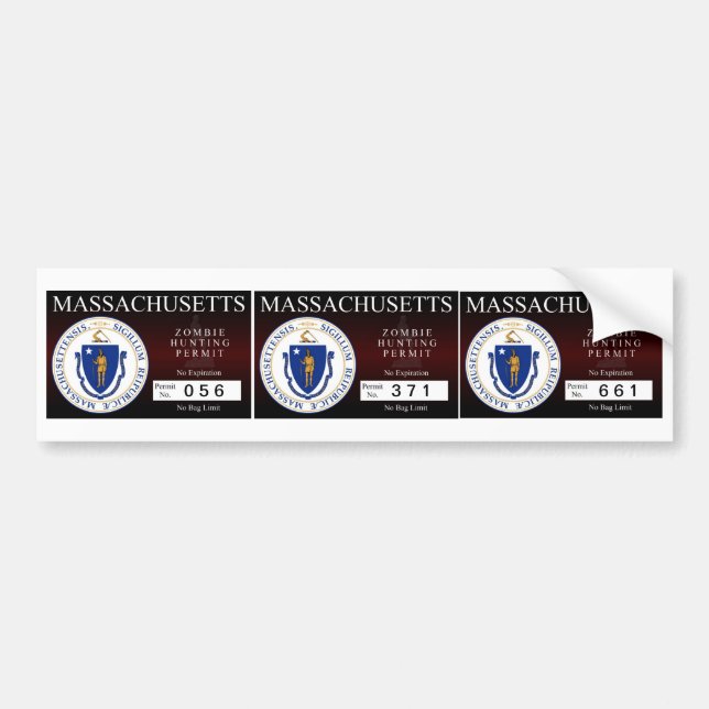 Massachusetts Zombie Hunting Permit Bumper Sticker (Front)