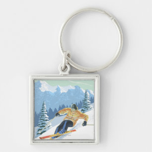 MassachusettsDownhill Skier Scene Keychain