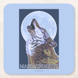 MassachusettsHowling Wolf Square Paper Coaster