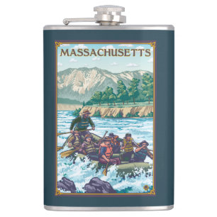 MassachusettsRiver Rafting Scene Hip Flask