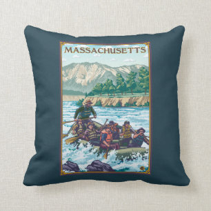 MassachusettsRiver Rafting Scene Throw Pillow