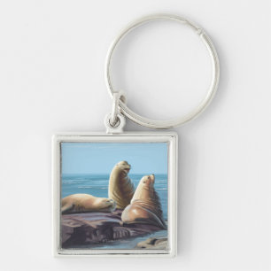 MassachusettsSea Lions Scene Keychain