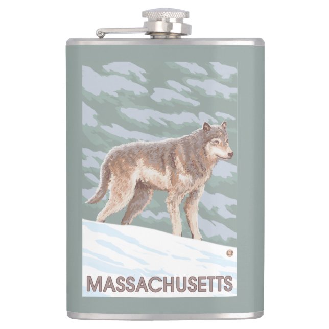 MassachusettsWolf Scene Hip Flask (Front)