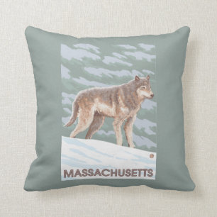 MassachusettsWolf Scene Throw Pillow