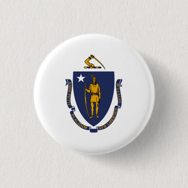 Massachusite Flag, Flag of Massachusetts 1 Inch Round Button (Front)