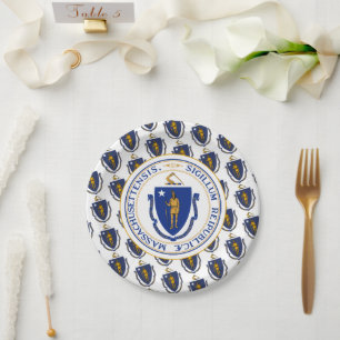 Massachusite Flag & Seal, Massachusetts Paper Plate