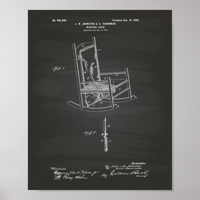 Massage Chair 1900 Patent Art Chalkboard Poster (Front)