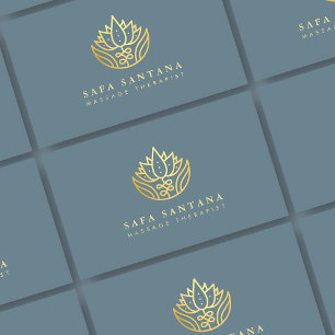 Massage Dusty Blue And Gold Lotus Flower  Business Card