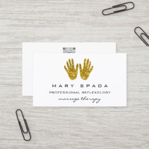 Massage Reflexology Glitter Hands WhiteGold QRCODE Business Card
