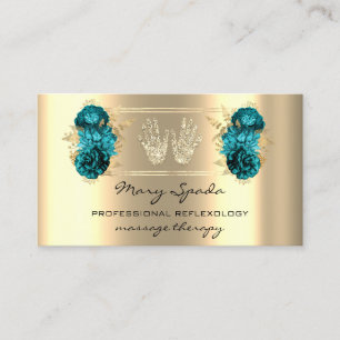 Massage Reflexology Reiki Hands Faux Gold QR Teal Business Card