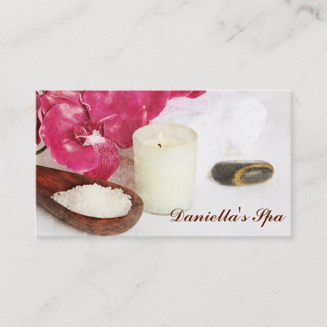 Massage spa salts, oil, orchids and candle business card (Front)