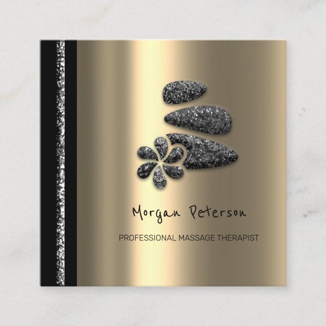 Massage Spa Wellness Floral Stone Logo Gold Grey Appointment Card (Front)