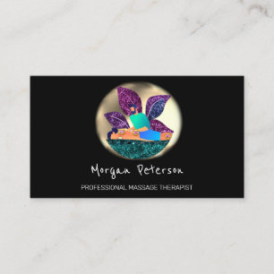 Massage Spa Wellness Golden Logo Lotus Black Appointment Card