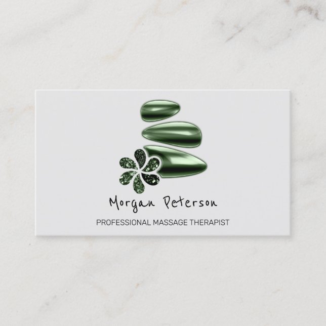 Massage Spa Wellness Green Logo Grey Appointment Card (Front)