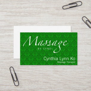 Massage Text on Green Damask Business Card