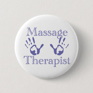 Massage Therapist: Blue Hand Prints 2 Inch Round Button