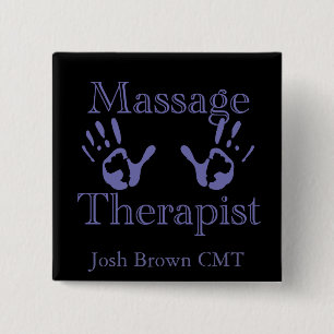 Massage Therapist: Blue Hand Prints 2 Inch Square Button