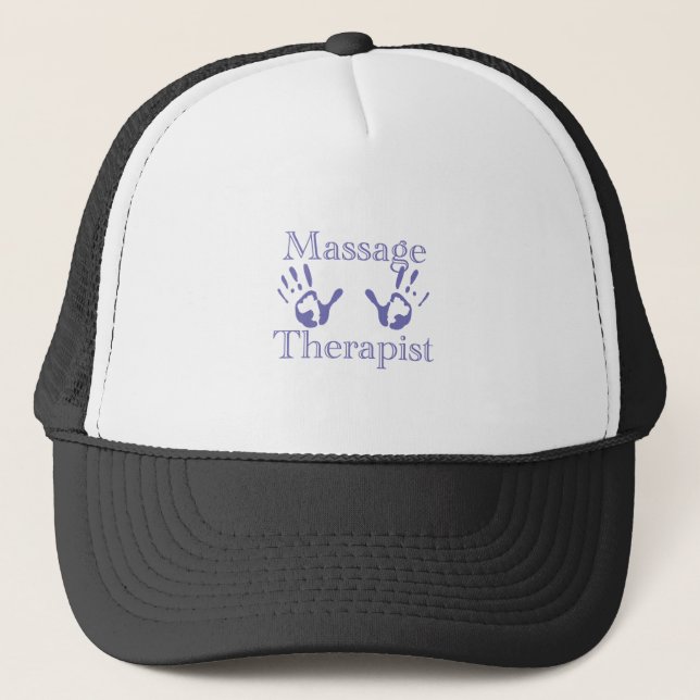 Massage Therapist: Blue Hand Prints Trucker Hat (Front)