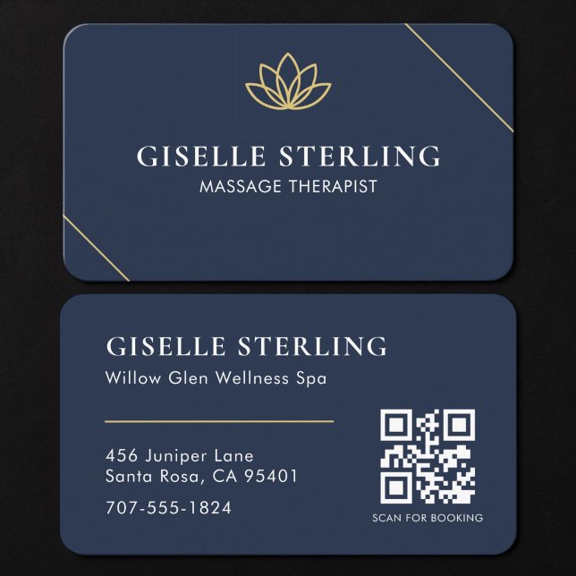 Massage Therapist Blue QR Code Business Card (Creator Uploaded)
