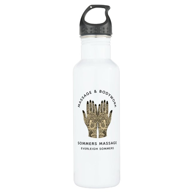 Massage Therapist Body Work Mehndi Henna Hands 710 Ml Water Bottle (Front)