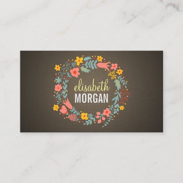 Massage Therapist - Burlap Floral Wreath Business Card (Front)