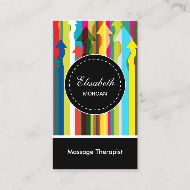 Massage Therapist- Colourful Stripes Pattern Business Card (Front)