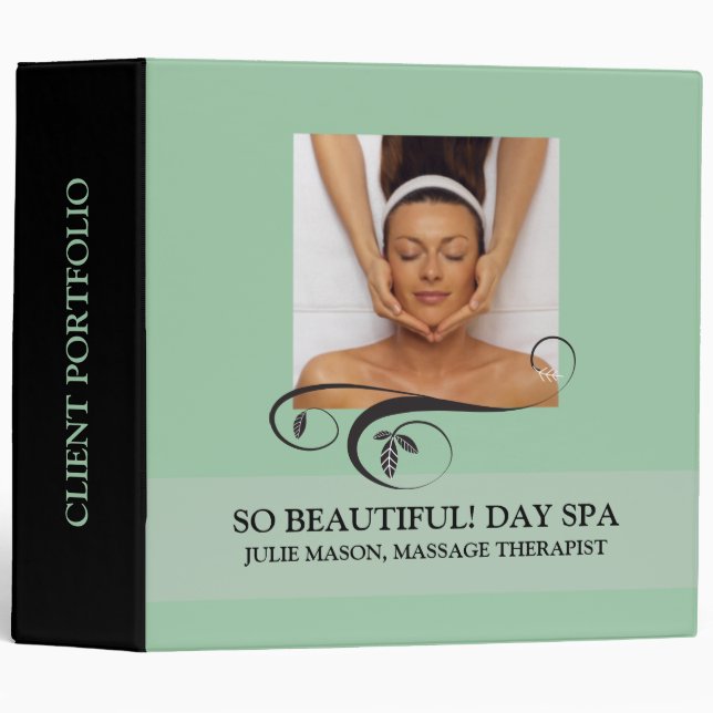 Massage Therapist Day Spa Client Portfolio (Mint) Binder (Front/Spine)