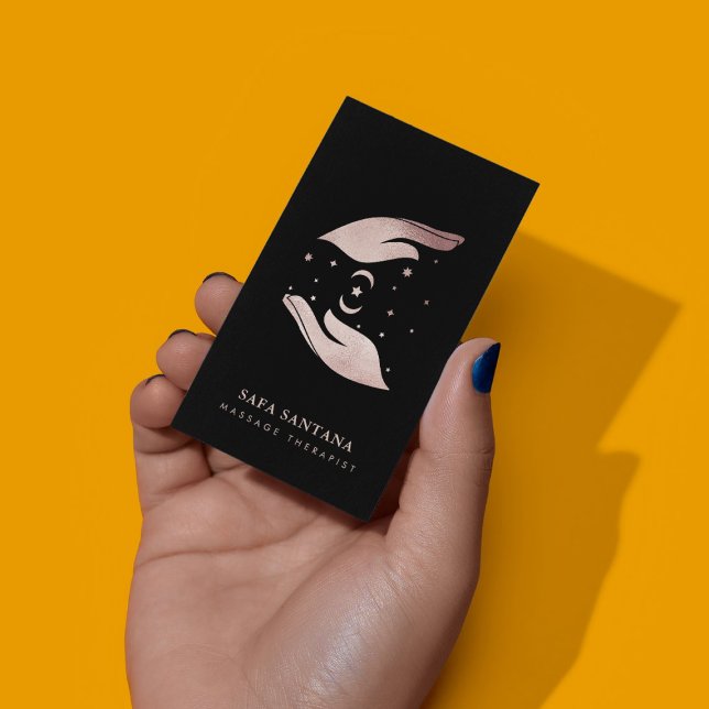 Massage Therapist Healing Hands Rose Gold Glitter Business Card (Creator Uploaded)