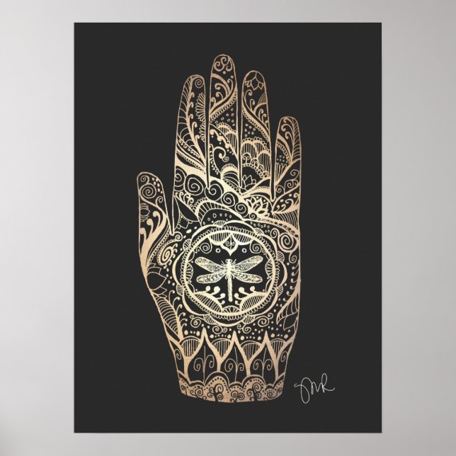 Massage Therapist Henna Dragonfly Tattoo Hand 4 Poster (Front)
