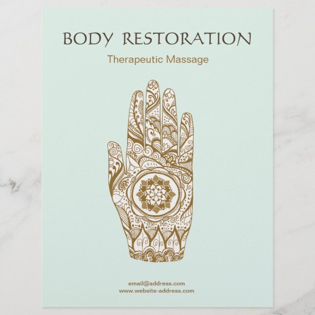 Massage Therapist Henna Hand Lotus Flyer (Front)