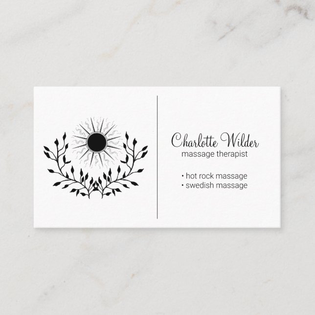 Massage Therapist Moon And Laurel Business Card (Front)