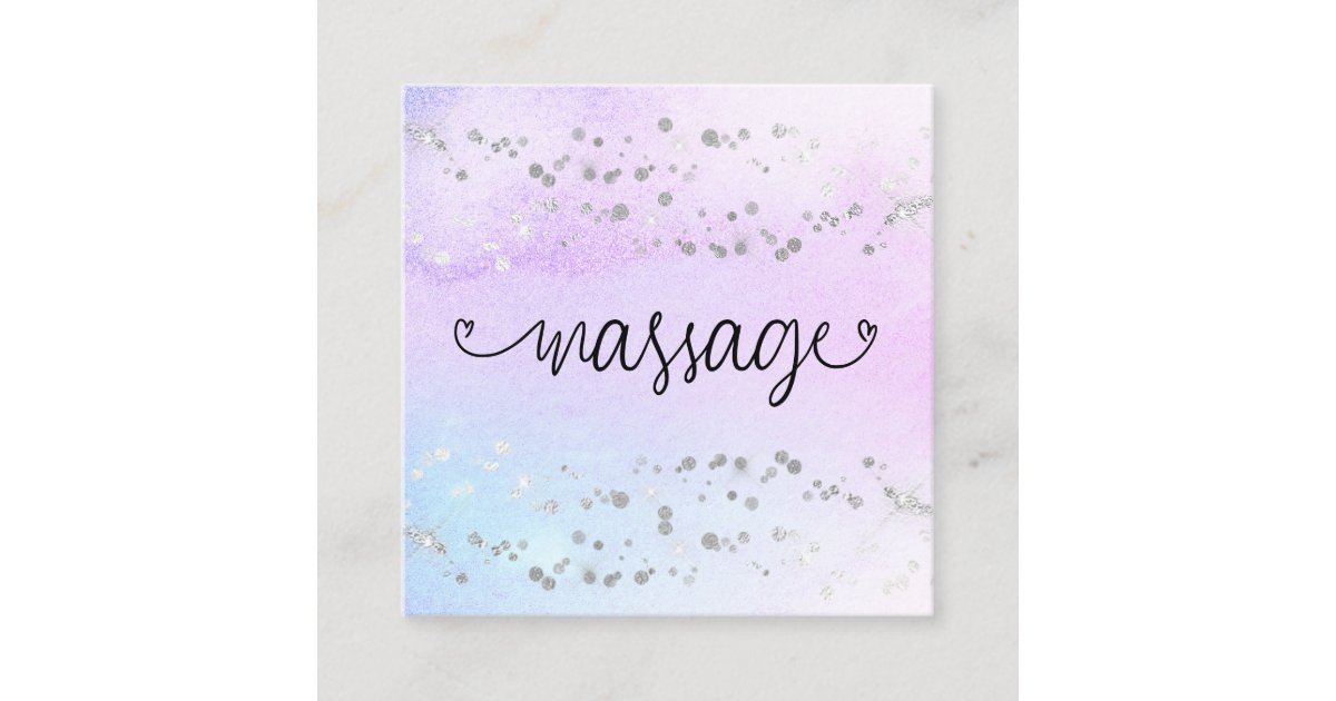 Massage Therapist Pastel Rainbow Glitter Heart Square Business Card Zazzle 9384
