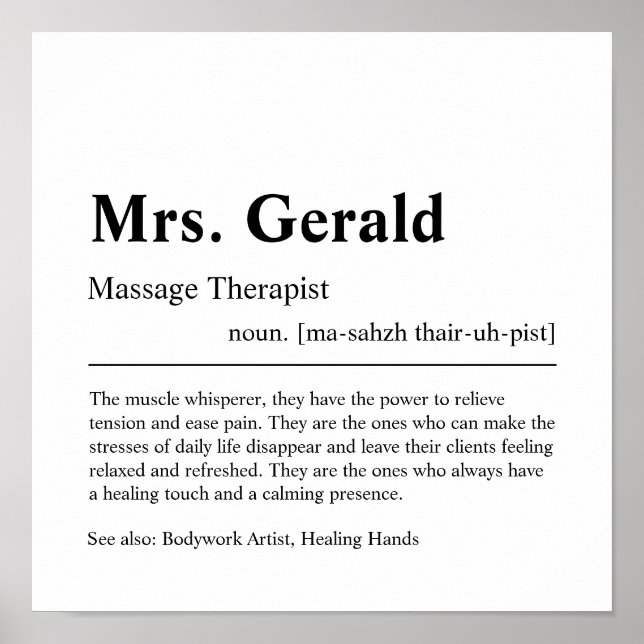 Massage Therapist Personalized Gift Poster (Front)