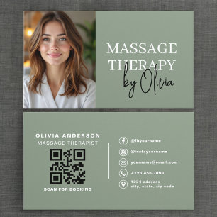 Massage Therapist Photo Luxury Sage Green Business Card