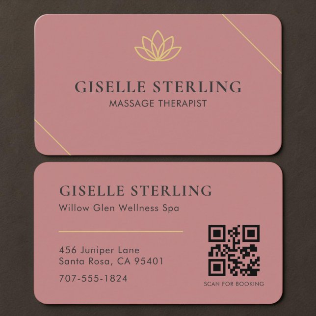 Massage Therapist Pink QR Code  Business Card (Creator Uploaded)