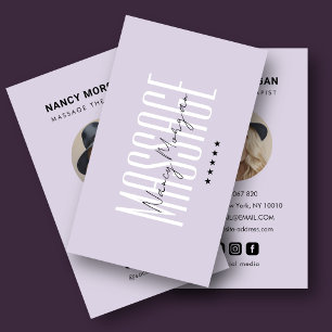 Massage Therapist Purple Minimalist Profile Photo Business Card