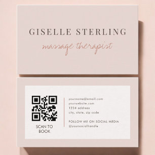 Massage Therapist QR Code Blush Pink Business Card