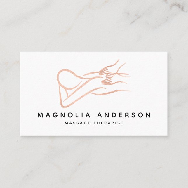 Massage Therapist Rose Gold Foil Brushed Metal  Bu Business Card (Front)