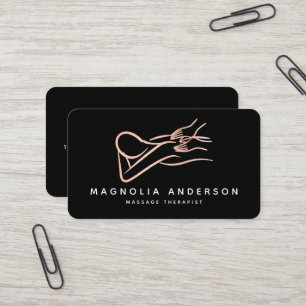 Massage Therapist Rose Gold Foil Brushed Metal Bus Business Card