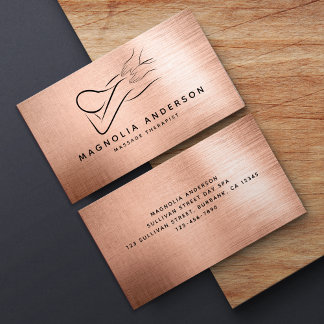 Massage Therapist Rose Gold Foil Brushed Metal Business Card