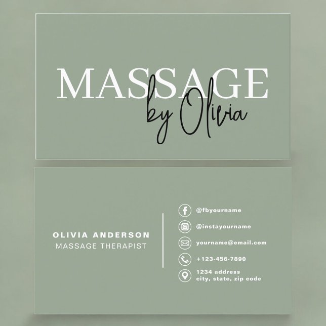 Massage Therapist Sage Green  Business Card (Creator Uploaded)