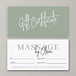Massage Therapist Sage Green Gift Certificates