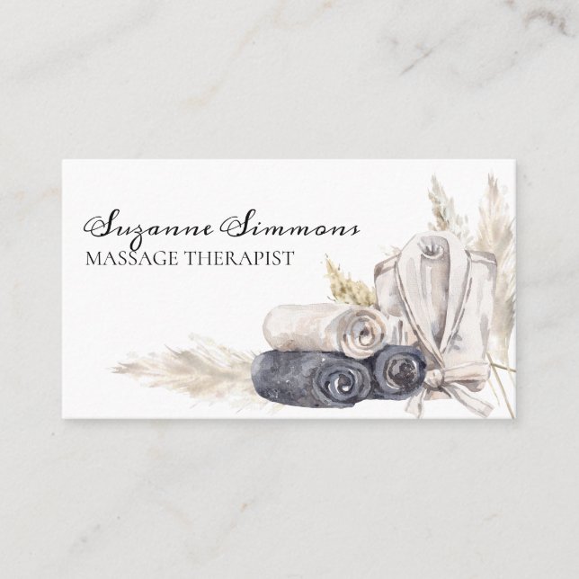 Massage Therapist Salon Boho Watercolor Business Card (Front)