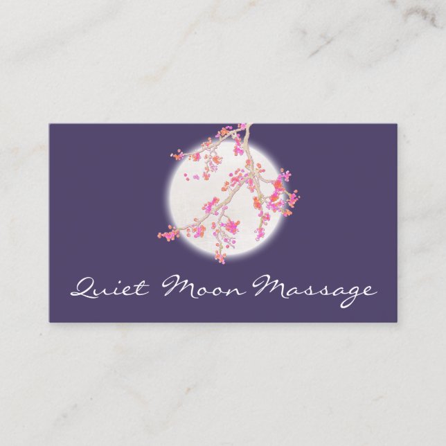 Massage Therapist Spa Pink Cherry Blossom and Moon Business Card (Front)