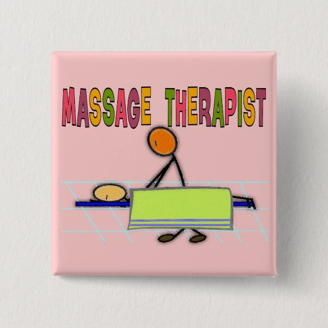 Massage Therapist Stick People Design  Gifts 2 Inch Square Button (Front)