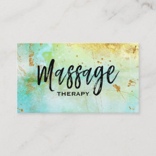 *~* Massage Therapist Trendy Grunge Gold Turquoise Business Card