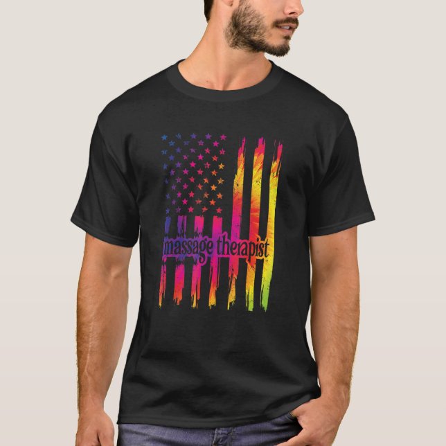 Massage Therapist Us Flag Massage Therapy T-Shirt (Front)