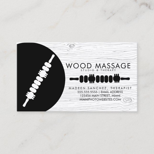 Massage Therapist Wood Therapy Tools Business Card (Front)