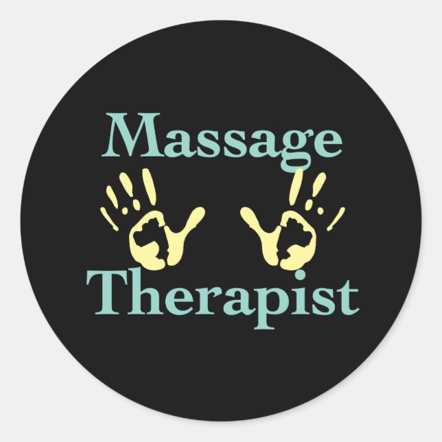 Massage Therapist: Yellow Hand Prints Classic Round Sticker (Front)